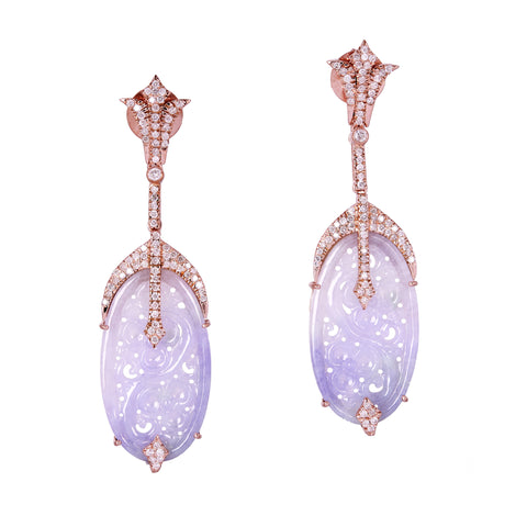 Carved Lavender Jade & Rose Gold Earring