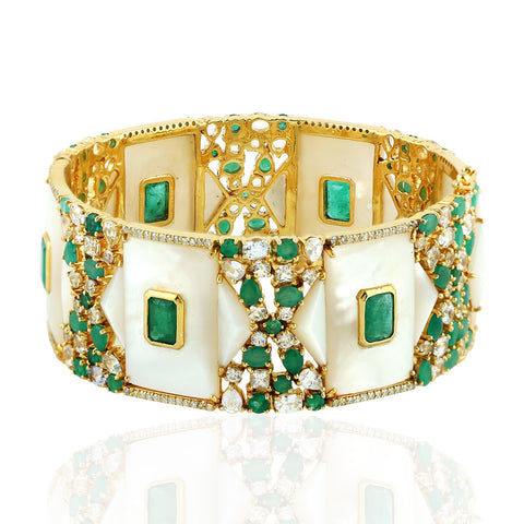 Diamond Emerald and Pearl Queens Bangle