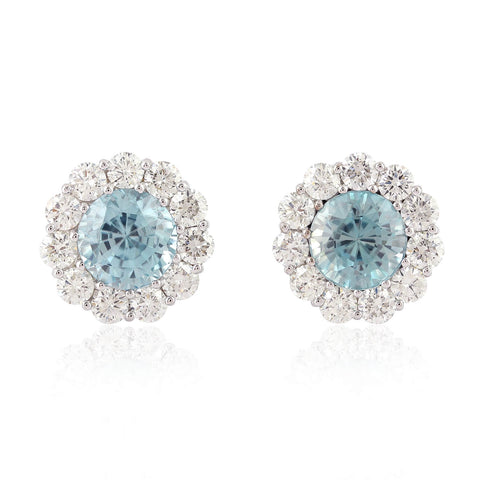 Blue Zircon and Diamond Earring