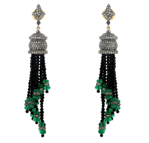 Emerald and Diamond Tassel Earrings