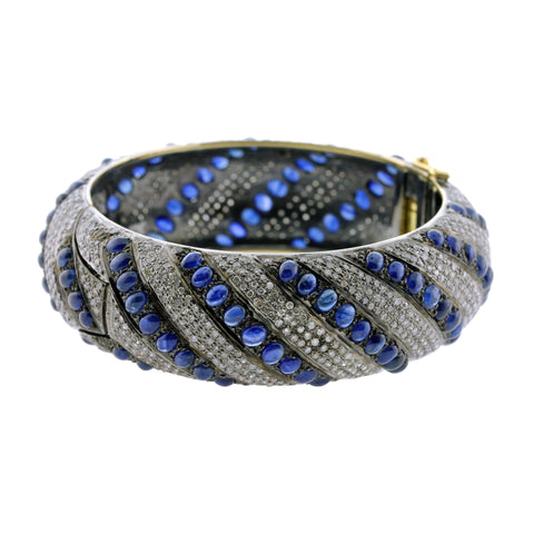 Pave Diamond and Sapphire Striped Bangle