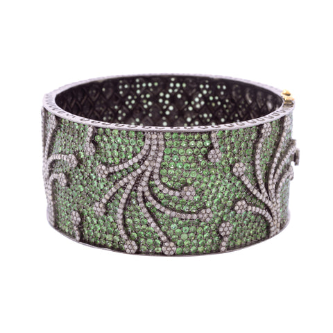 Tsavorite and Diamond Firework Bangle