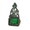 Carved Emerald & Diamond Crown Ring