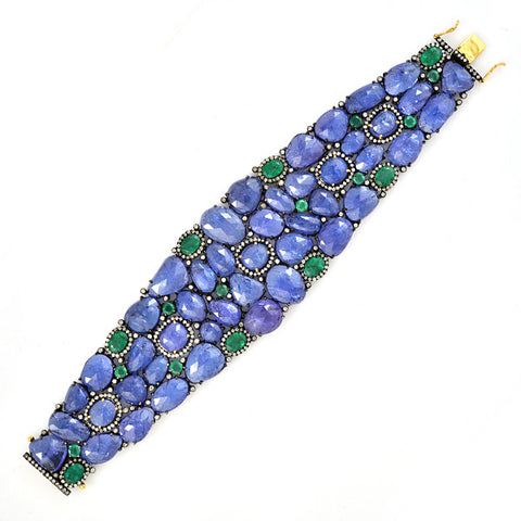 Tanzanite Cabochon & Emerald Mosaic Bracelet
