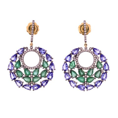 Emerald and Tanzanite Mosiac Earrings