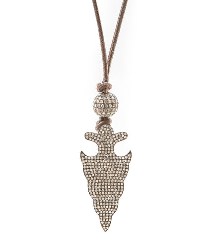 Pave Diamond Aarowhead Pendant on Leather Cord