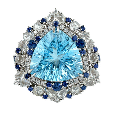 Diamond Topaz and Sapphire Trilogy Ring