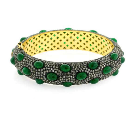 Emerald Cabochon and Pave Bangle
