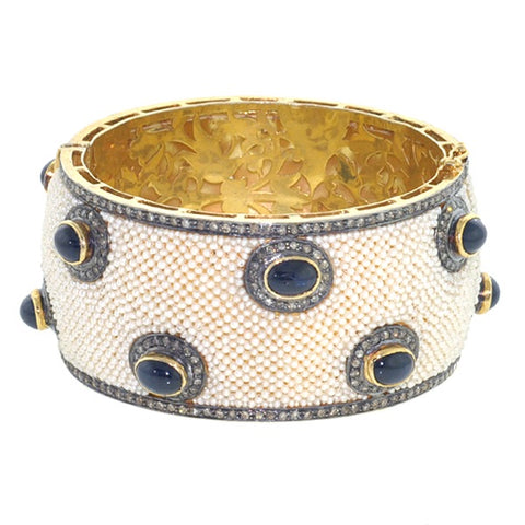 Pearl and Sapphire Sanju Bangle
