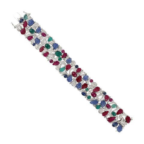 Estate Multi - Stone Carved Leaf Bracelet