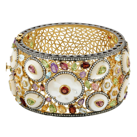 Splendid Spring Pearl and Sapphire Bangle